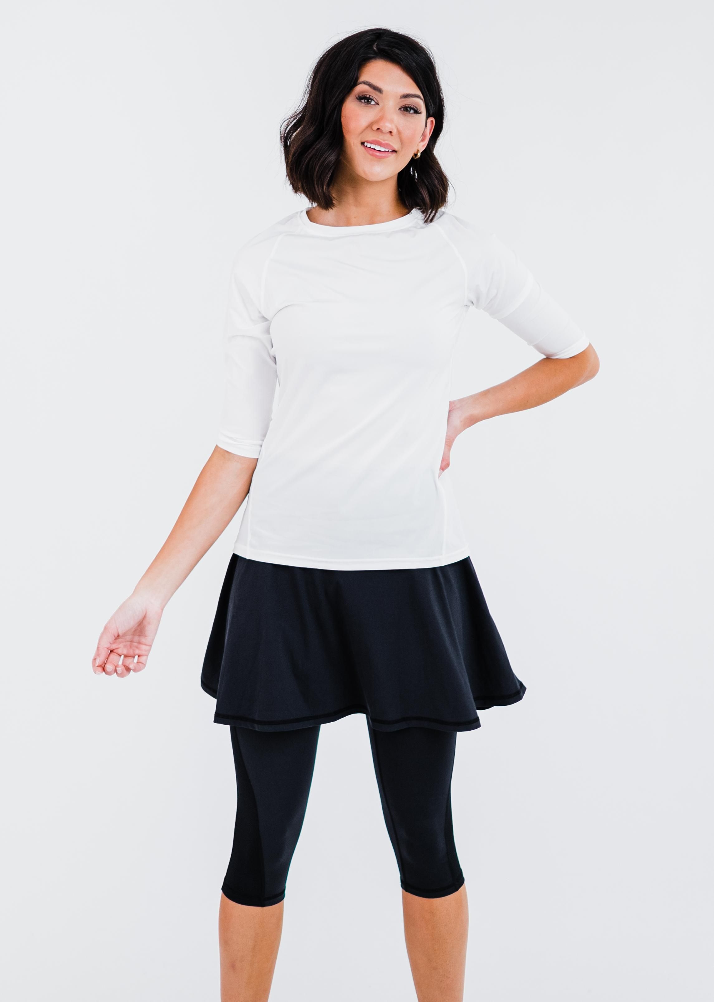 Pro 3/4 Sleeve Performance Top With Flowy Lycra® Sport Skirt With Attached 17" Leggings