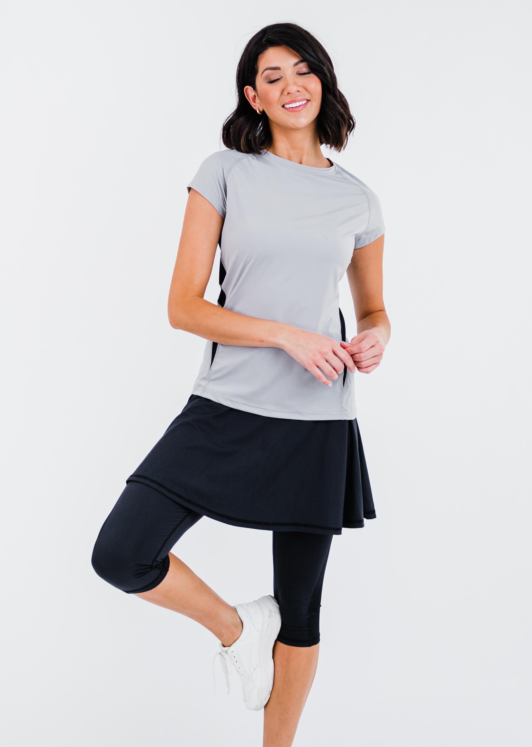 Pro Cap Sleeve Performance Top With Mesh Panels With Flowy Lycra® Sport Skirt With Attached 17" Leggings